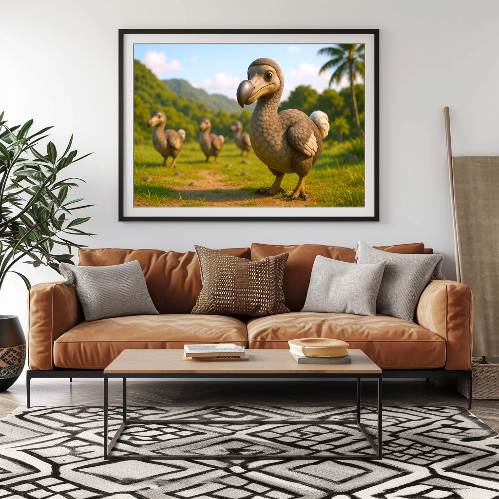 Poster: Ausgestorbene Tiere - Neugieriger Dodo im Comic-Stil