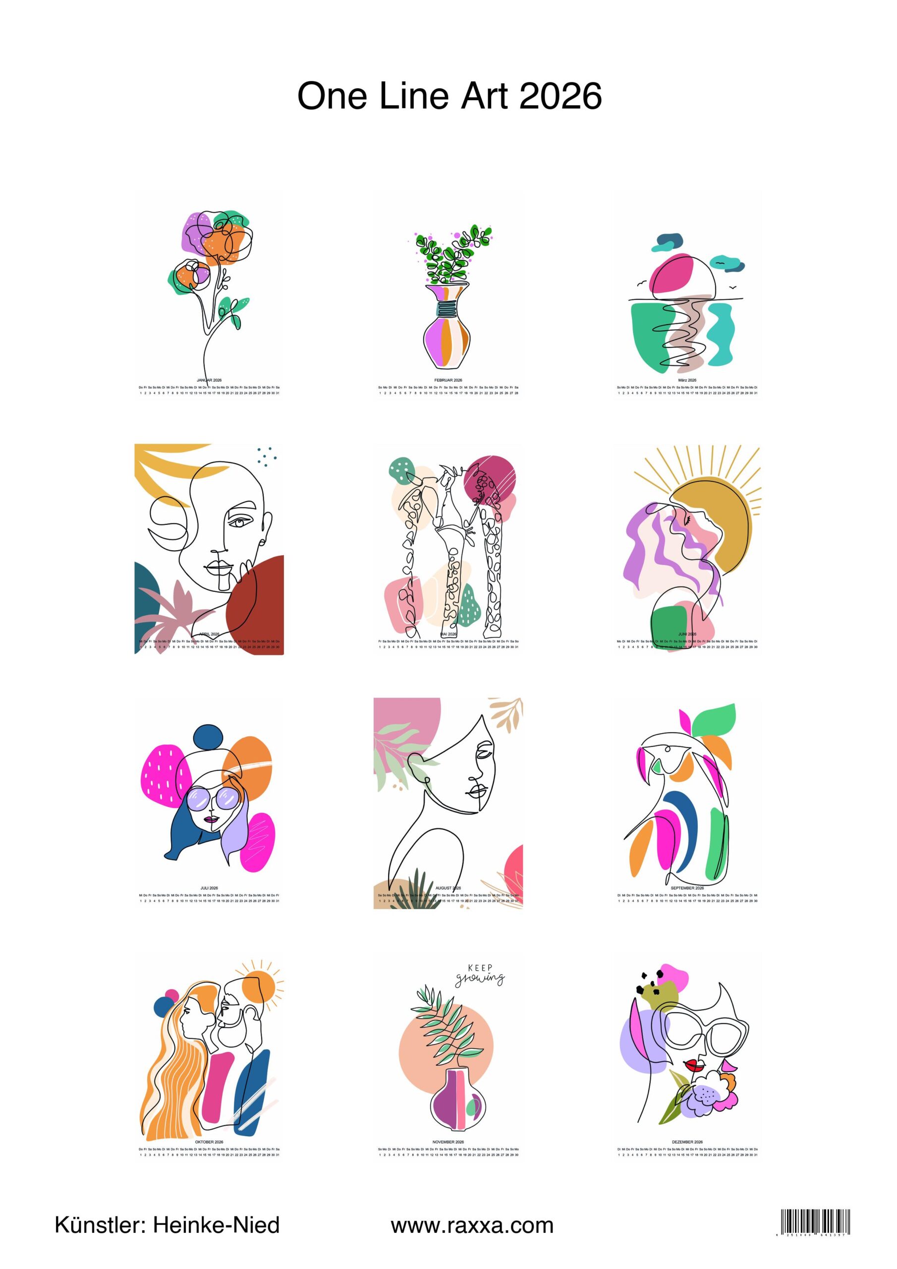 raxxa Premium-Monatskalender One Line Art 2026 - Imagen 2