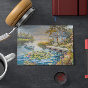 raxxa Postkarte: Lakeside Fishing Cottage with Water Lilies