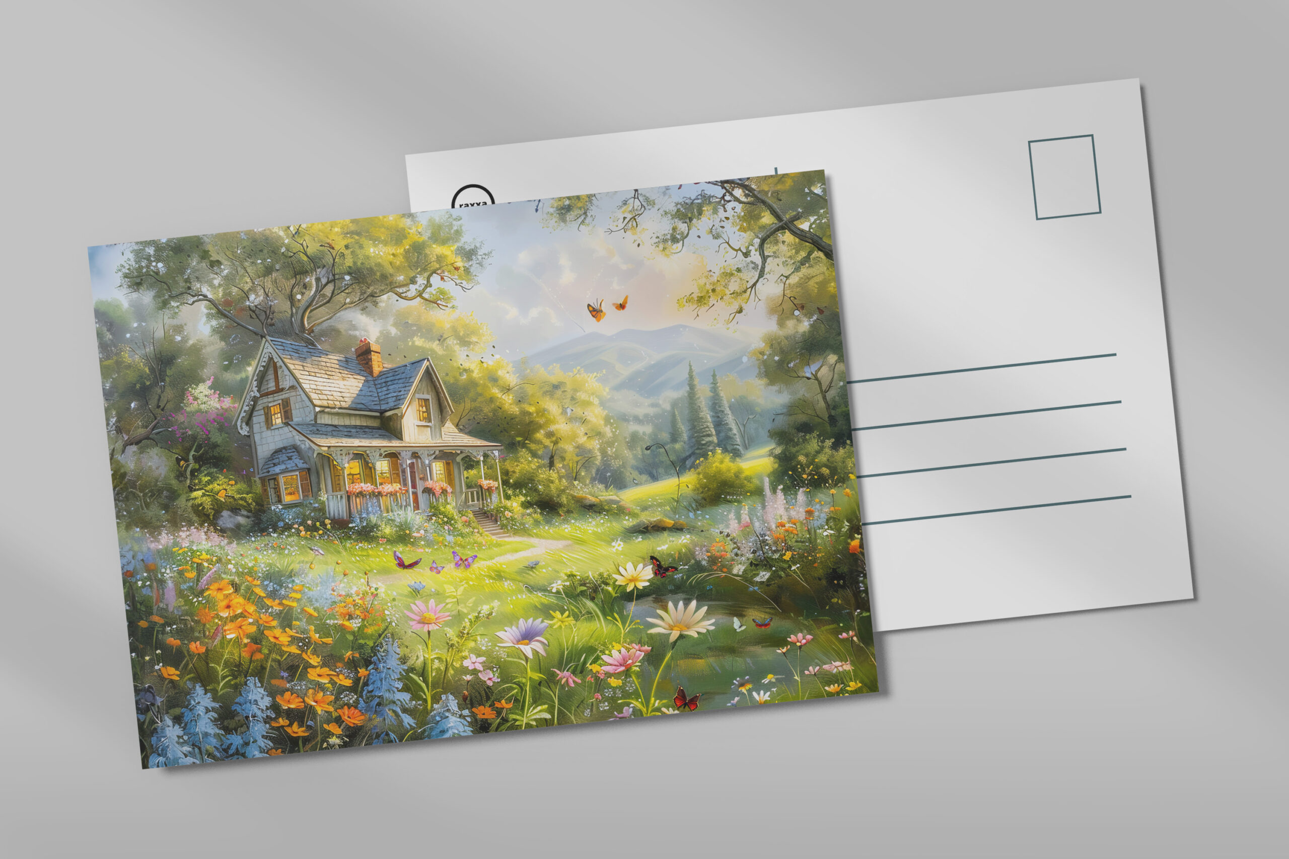 raxxa Postkarte: Summer Cottage with Wildflower Meadow
