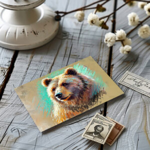 raxxa Postkarte: Brown Bear Portrait Pastel Chalk Artwork