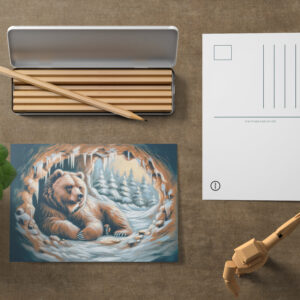 raxxa Postkarte: Brown Bear in Winter Cave Pastel Chalk Drawing