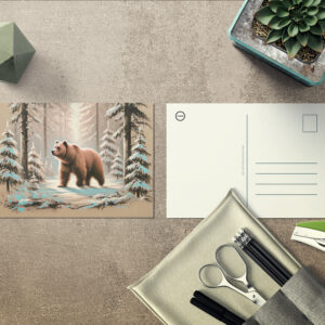 raxxa Postkarte: Brown Bear in Snowy Forest Pastel Chalk Art