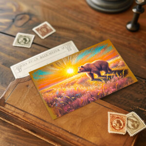 raxxa Postkarte: Brown Bear in Snowy Forest Pastel Chalk Art