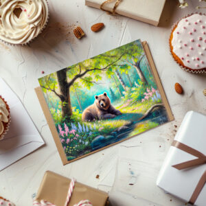raxxa Postkarte: Bear in Forest Glade Pastel Chalk Drawing