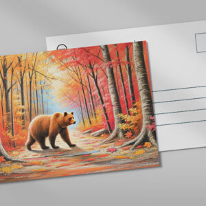 raxxa Postkarte: Brown Bear in Autumn Forest Pastel Chalk Art