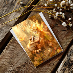raxxa Postkarte: Autumn Fairy with Curious Raccoon