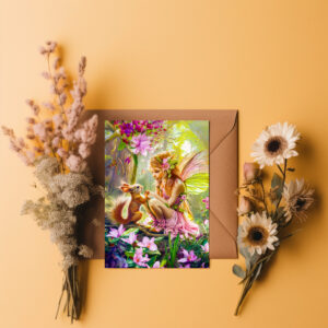 raxxa Postkarte: Flower Fairy and Playful Squirrel