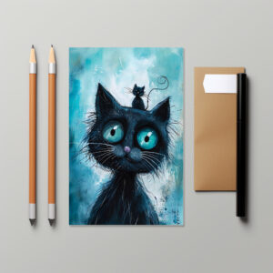raxxa Postkarte: Black Cat with Small Cat on Head