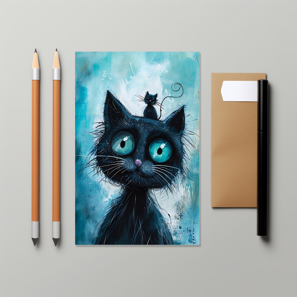 raxxa Postkarte: Black Cat with Small Cat on Head