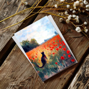 raxxa Postkarte: Impressionistic Oil Painting of Cat in Blooming Poppy Field