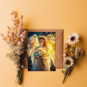 raxxa Postkarte: Heavenly Serenity Female Angel with with a Bouquet