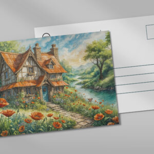 raxxa Postkarte: Whimsical Cottage with Poppy Flowers