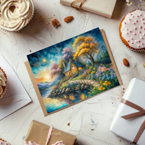 raxxa Postkarte: Enchanting Cottage by Moonlit Stream