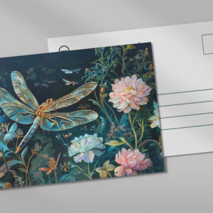 raxxa Postkarte: Dragonfly at Night in a Garden with Peonies and Grasses Illustration