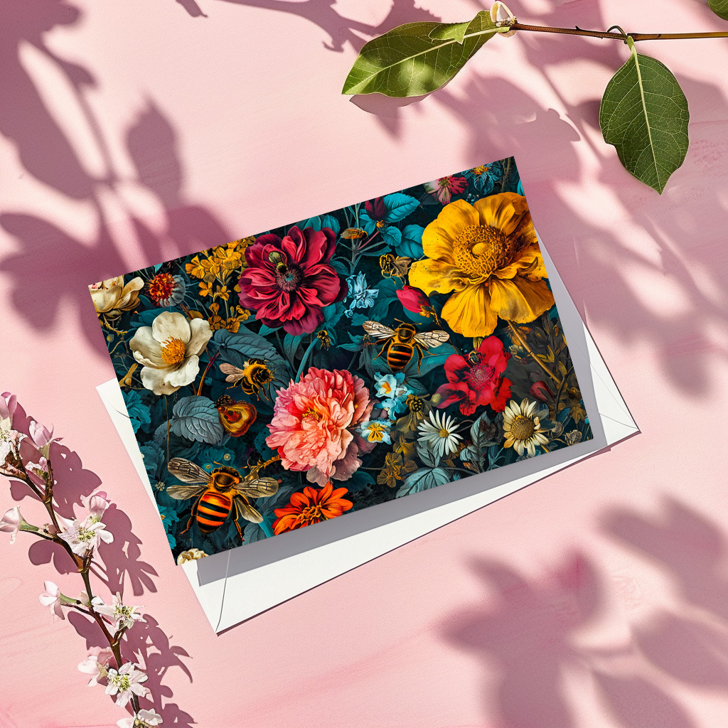 raxxa Postkarte: Hummingbirds with Climbing Vines and Rose Hedge Illustration