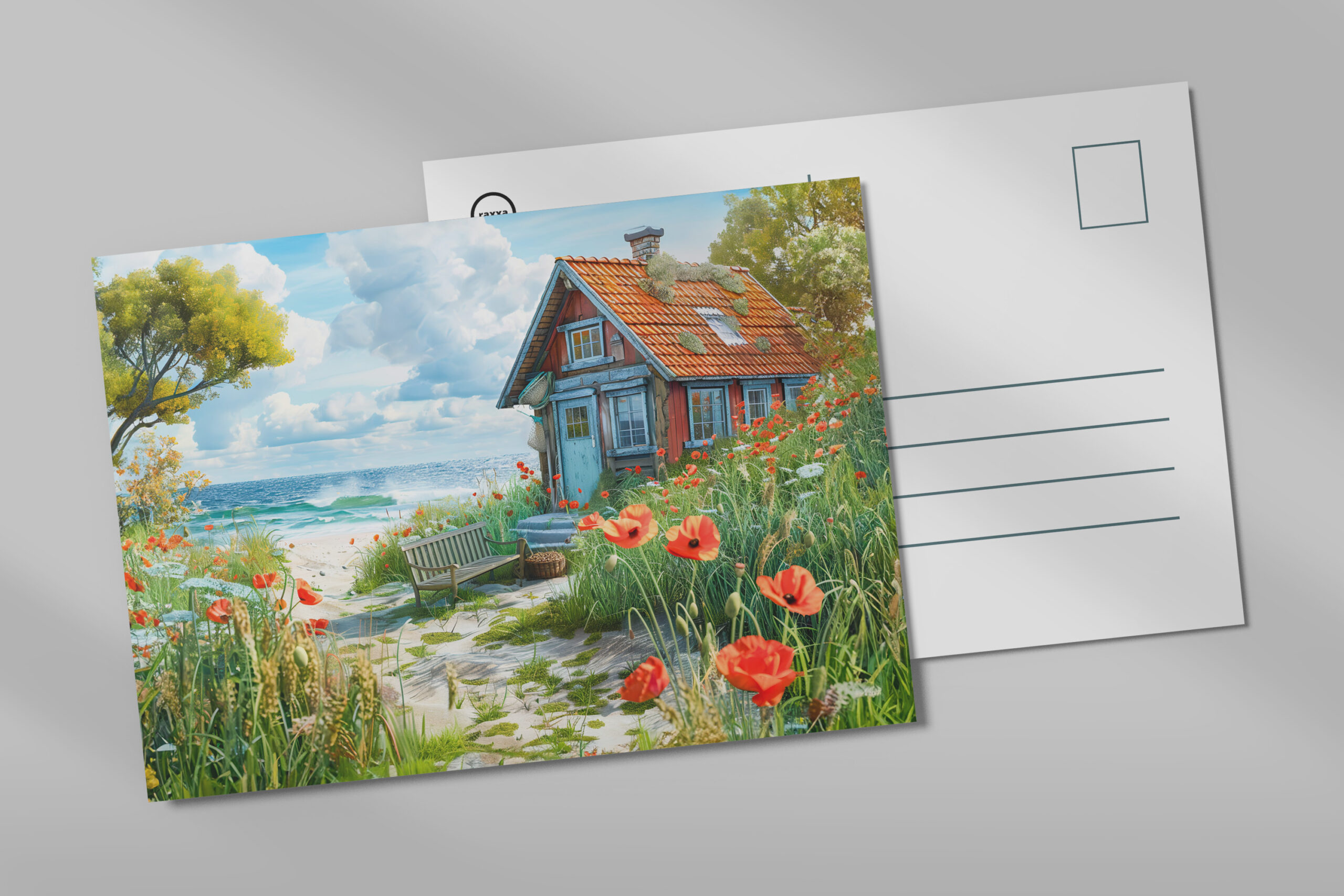raxxa Postkarte: Beach Cottage with Dunes and Poppies