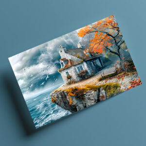 raxxa Postkarte: Cliffside Cottage Over Stormy Sea