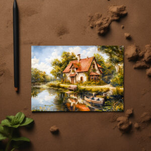 raxxa Postkarte: Lakeside Cottage with Rowboat