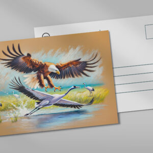 raxxa Postkarte: Eagle Hunting Crane - Pastel Chalk Drawing
