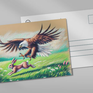 raxxa Postkarte: Catching Rabbit in Grassland Pastel Chalk Drawing