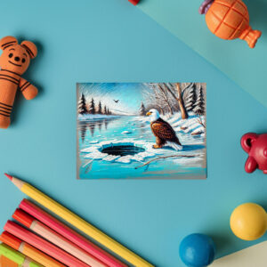 raxxa Postkarte: Eagle on Frozen River by Ice Hole Pastel Chalk Drawing
