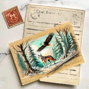 raxxa Postkarte: Eagle and Wolf in the Forest Pastel Chalk Drawing