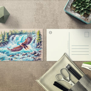 raxxa Postkarte: Eagle Flying in Front of Waterfall Pastel Chalk Drawing