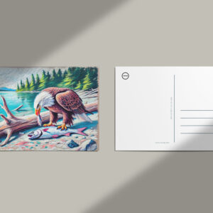 raxxa Postkarte: Eagle Eating Fish at Riverbank Pastel Chalk Drawing