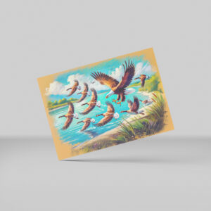 raxxa Postkarte: Eagle Hunting Wild Geese by Lake Pastel Chalk Drawing