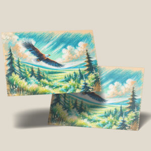 raxxa Postkarte: Eagle Flying Over Forest Pastel Chalk Drawing