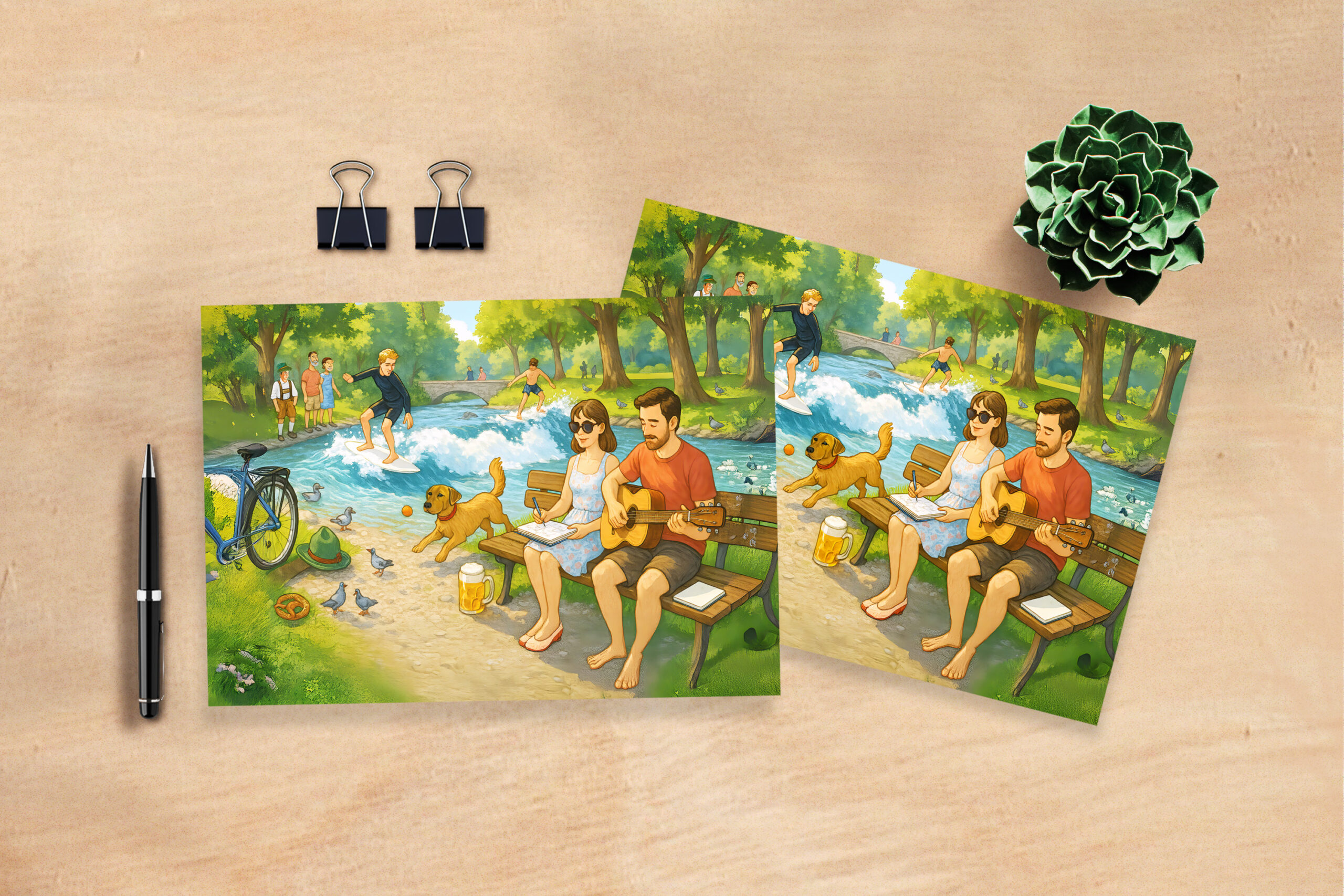 raxxa Postkarte: Couple on Bench at Eisbach Munich