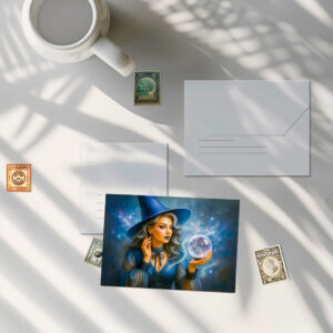 raxxa Postkarte: Witch in blue with crystal ball