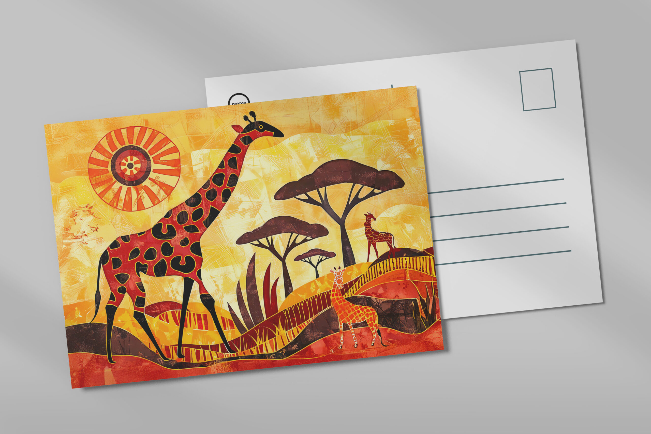 raxxa Postkarte: African giraffe with geometric tribal design