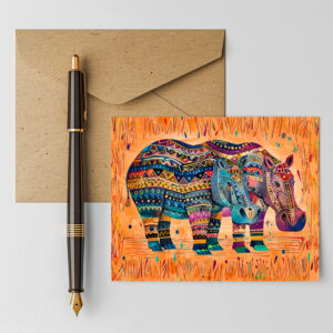 raxxa Postkarte: African hippos with tribal pattern painting