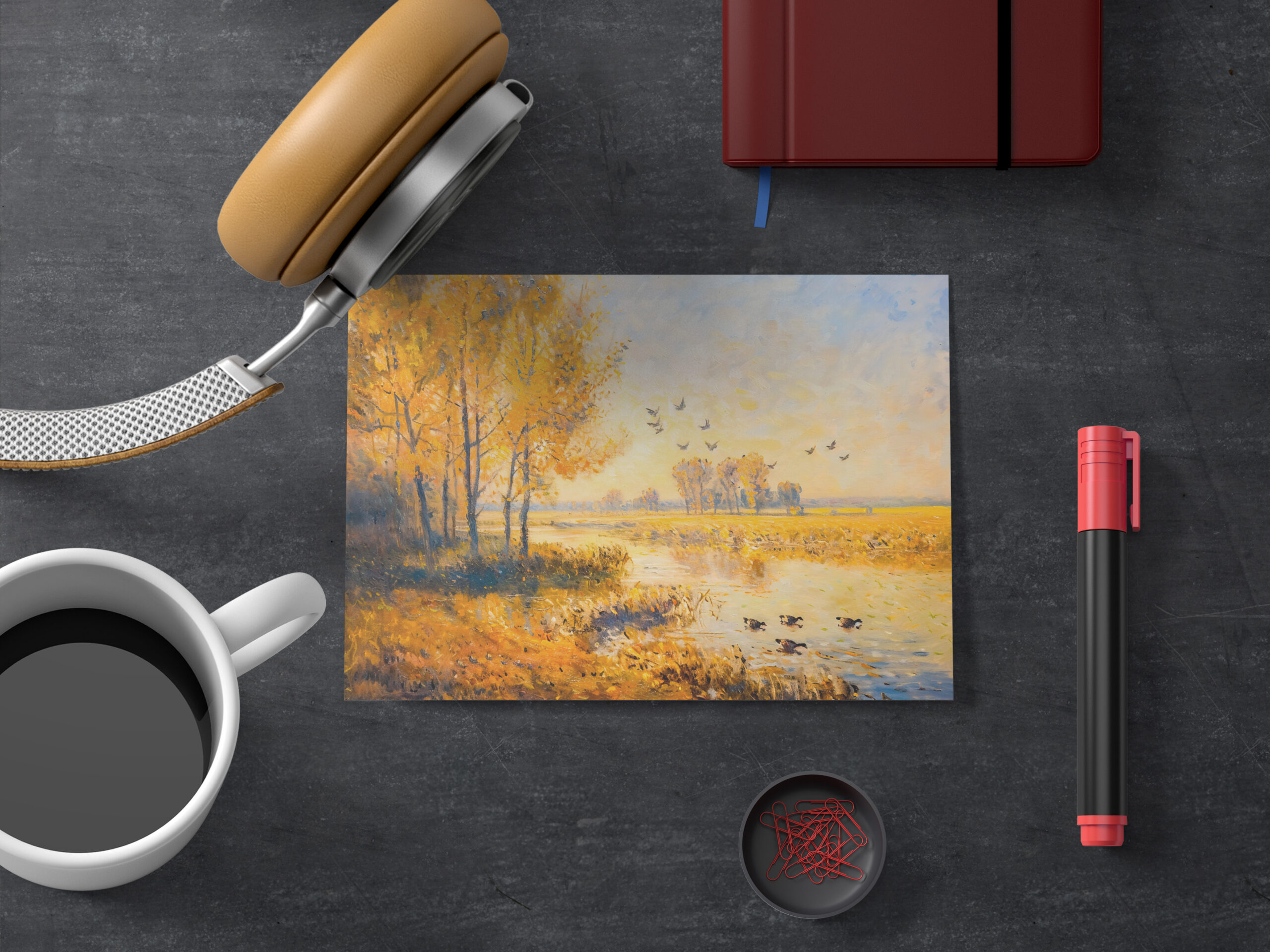 raxxa Postkarte: Autumn Riverbank with Migrating Birds in Havelland