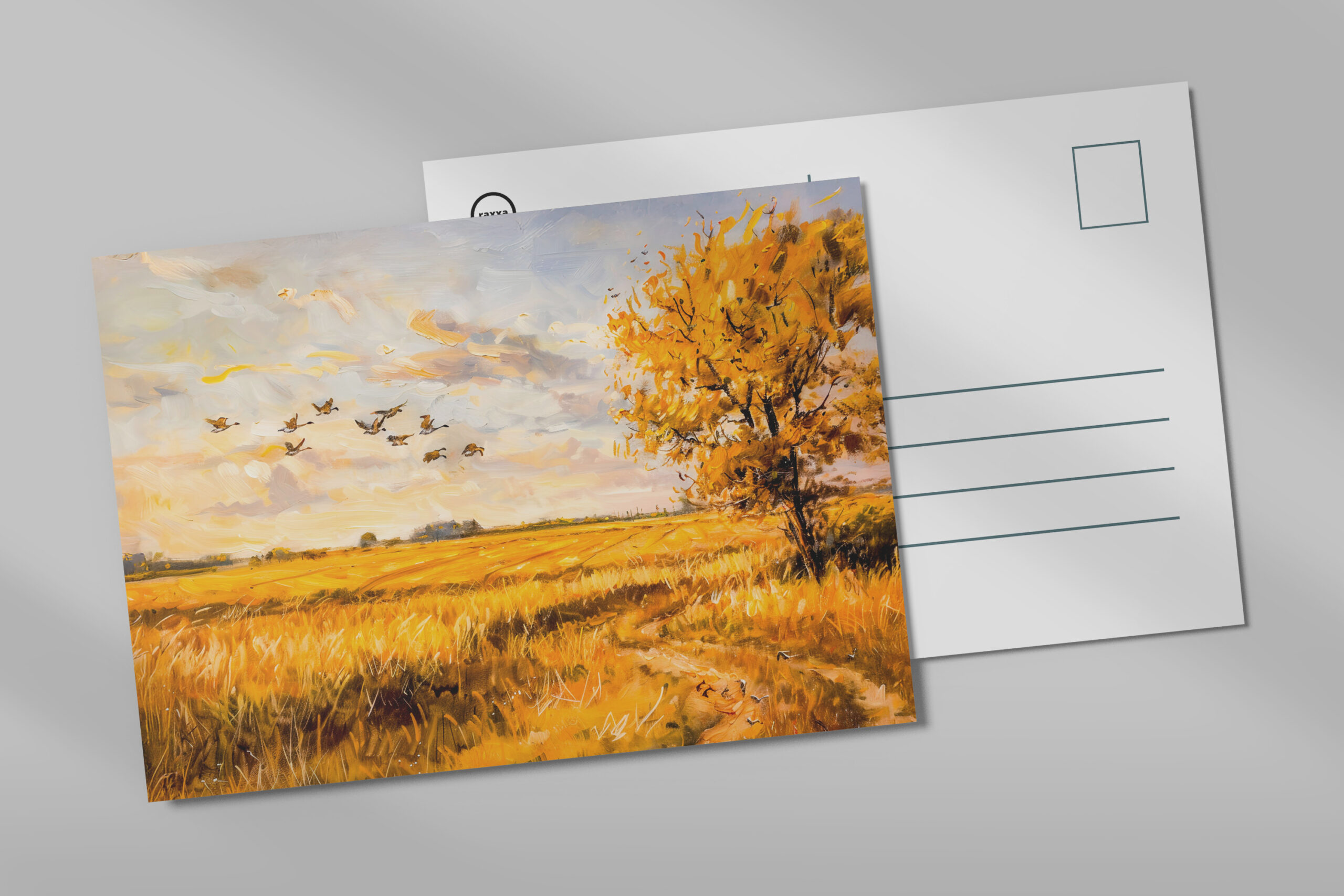 raxxa Postkarte: Golden Landscape with Flying Birds over Havelland landscape