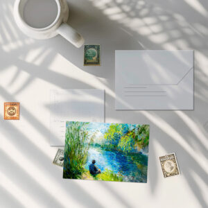 raxxa Postkarte: fisherman sitting by the Havel riverbank on a warm summer day