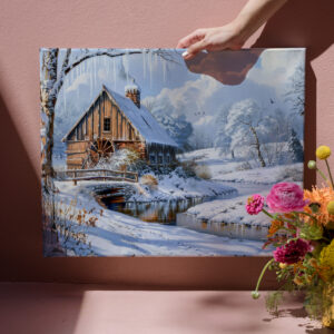 raxxa Canva: Rustic Winter Barn by Frozen Stream
