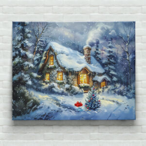 raxxa Canva: Cozy Winter Cottage with Christmas Tree