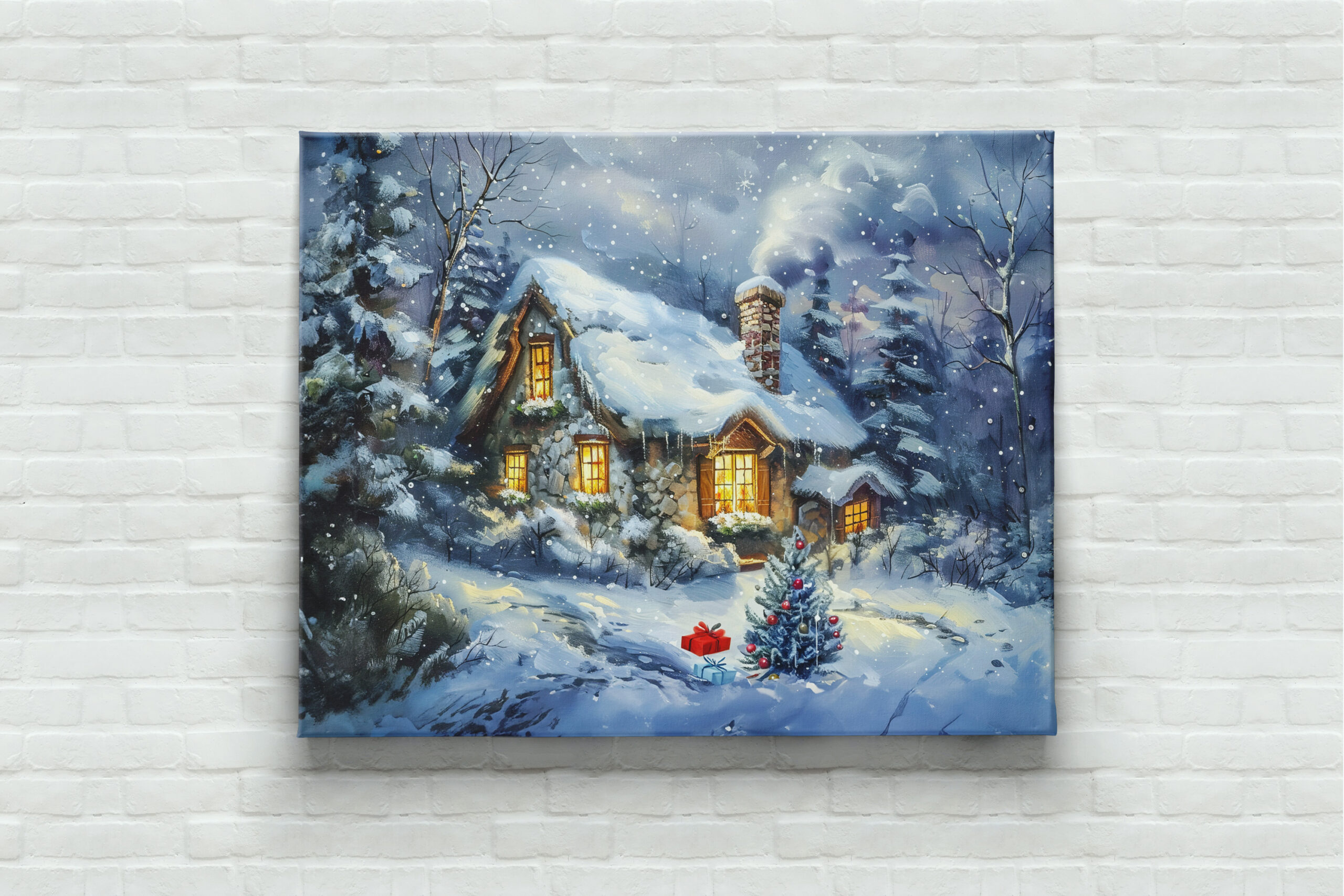raxxa Canva: Cozy Winter Cottage with Christmas Tree