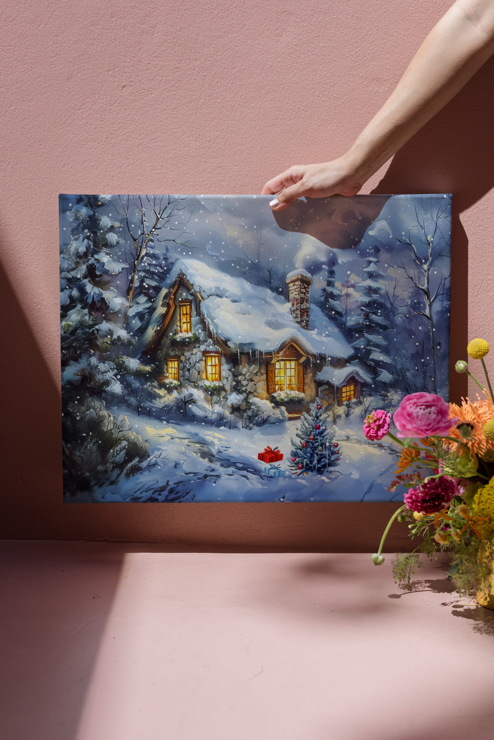 raxxa Canva: Cozy Winter Cottage with Christmas Tree - Imagen 3