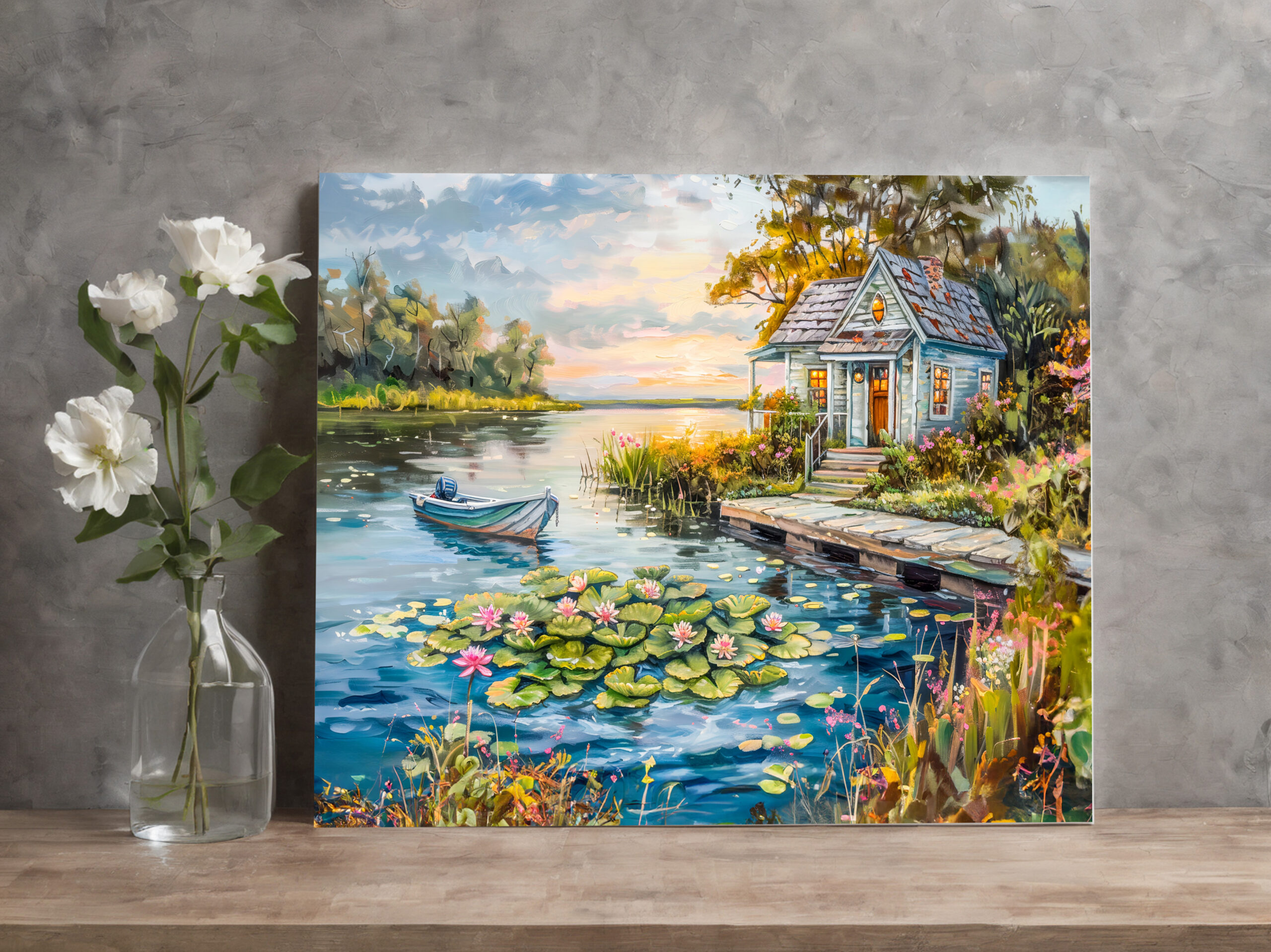 raxxa Canva: Lakeside Fishing Cottage with Water Lilies – Image 2