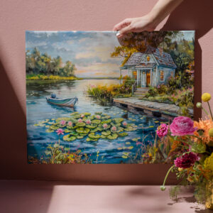raxxa Canva: Lakeside Fishing Cottage with Water Lilies