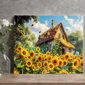raxxa Canva: Sunlit Farmhouse with Blooming Sunflowers