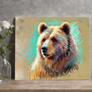 raxxa Canva: Brown Bear Portrait Pastel Chalk Artwork