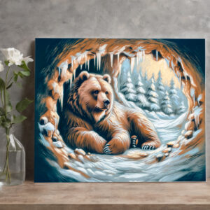 raxxa Canva: Brown Bear in Winter Cave Pastel Chalk Drawing