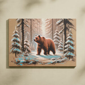 raxxa Canva: Brown Bear in Snowy Forest Pastel Chalk Art