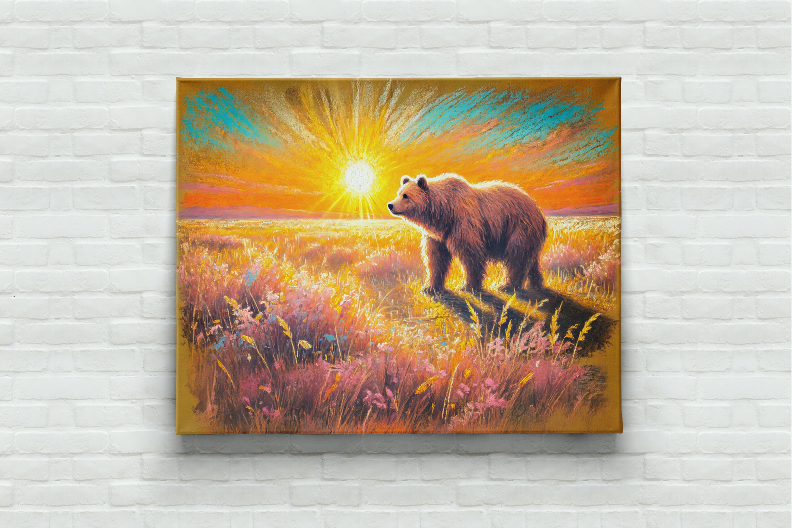raxxa Canva: Brown Bear in Snowy Forest Pastel Chalk Art - Image 2