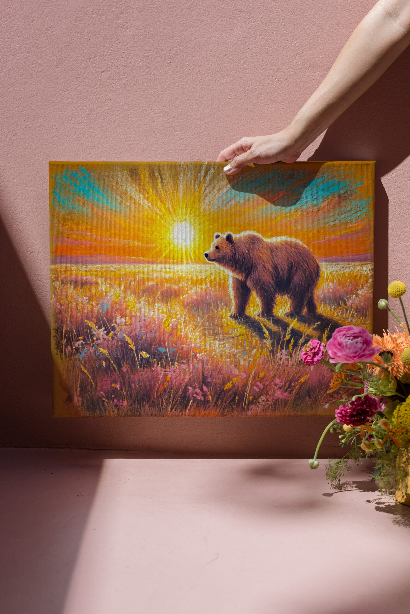 raxxa Canva: Brown Bear in Snowy Forest Pastel Chalk Art - Image 3